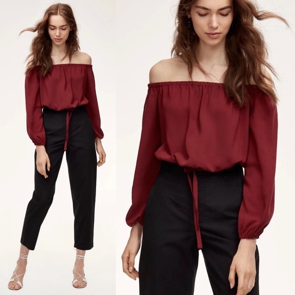 Aritzia Tops - Aritzia Wilfred Eleonora Off-Shoulder Boho Burgundy Formal Fall Blouse Sz M